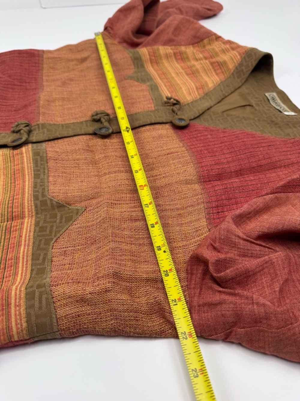 VINTAGE Patchwork Red Rust Orange Brown Jacket - Picture 6 of 8
